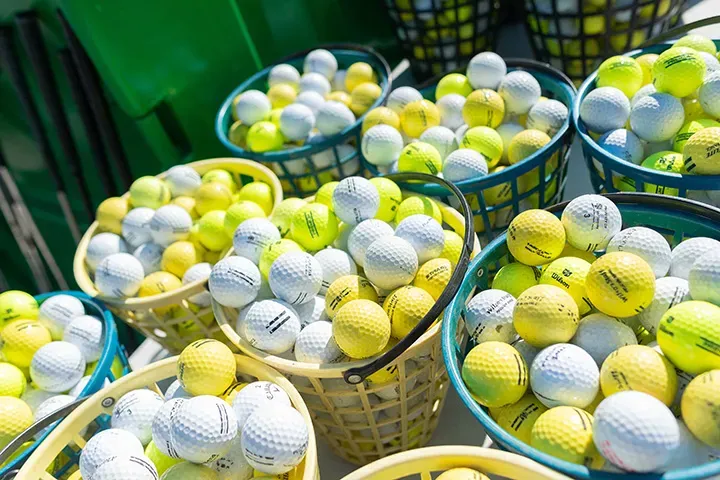 Range buckets stacked on the Market Sports driving range.