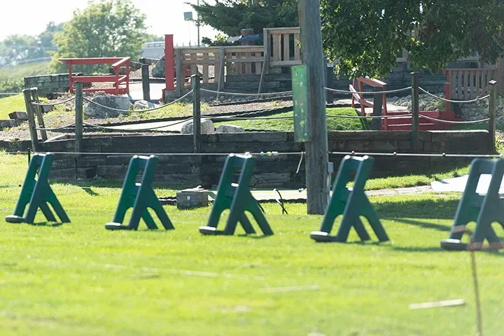 Close-up of the natural grass hitting tees at Market Sports.